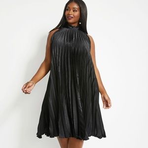 Ashley Stewart GOLD Satin Pleated TieNeck Dress 14